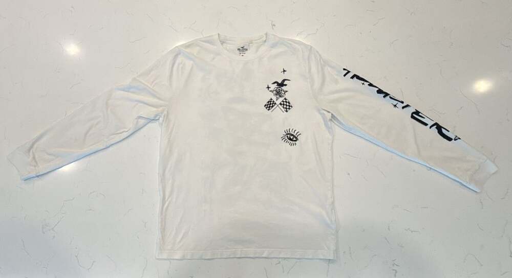 Hollister Men's White Graphic Long Sleeve Tee Shirt Size XL
